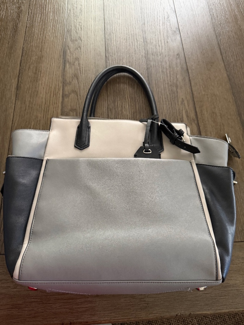 REED Modern American Luxury Colorblock Tote Bag Gray Cream Black